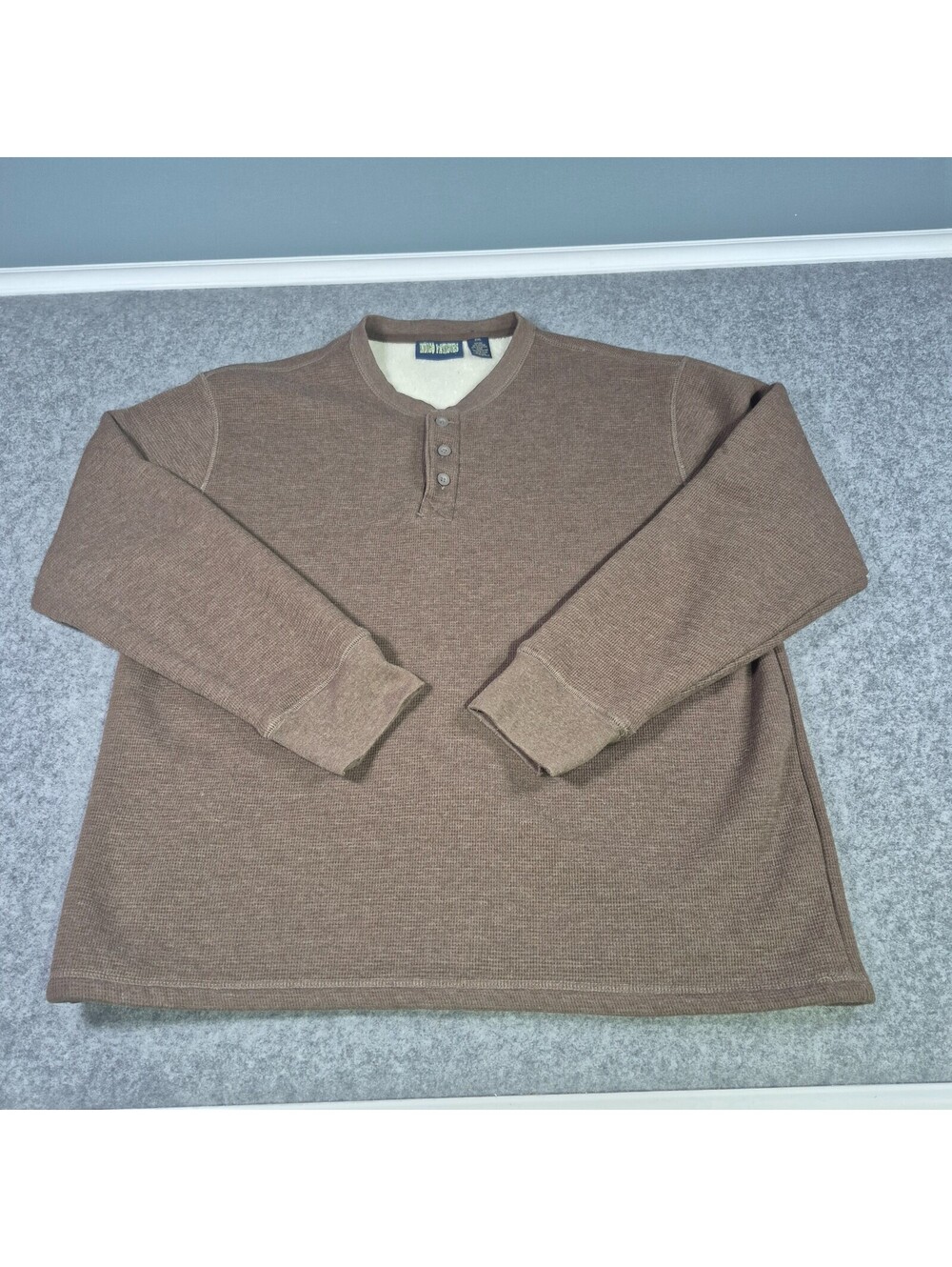 Indigo Fatigues Waffle Knit Lined Henley Shirt 2XL Brown Work Gear Warm Thick